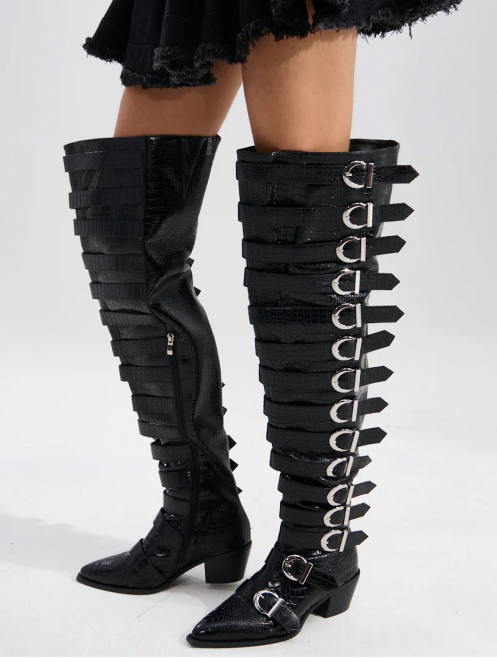 BRAULIA BLACK CROC WESTERN BOOT size 12